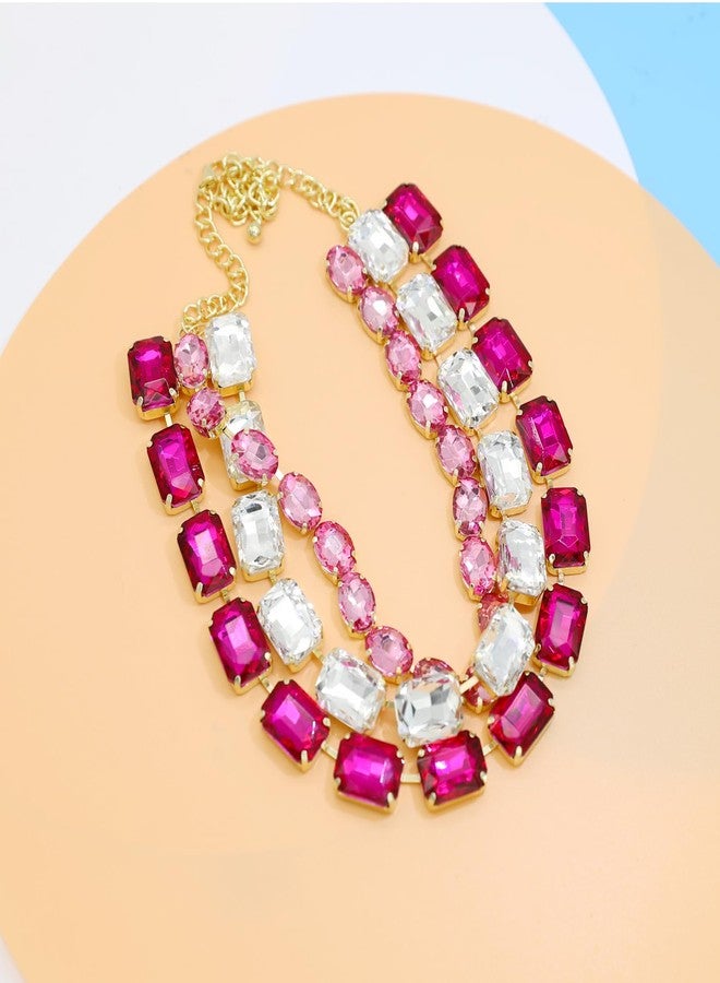 CIOOU Crystal Rhinestone Heart Gemstone Choker Collar Necklace for Women Sparkly Colored Emerald Neck Chain Statement Necklace For Women (3 strands rhinestone necklace 03) - Image 4